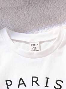 SHEIN 男婴休闲时尚字母印花短袖T恤和牛仔短裤套装（2件套），街头风，适合春夏穿着 - 白色 - 查看 6