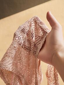 SHEIN ICON Áo thun dệt kim jacquard tay ngắn khoét lỗ - Màu be - Xem 10
