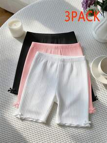 SHEIN Paquete múltiple de mallas de ciclismo de punto de unicolor para niña preadolescente LMoss - Multicolor - Ver 4