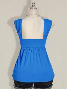 ICON Top de Punto sin Mangas con Frente Torcido Color Vino para Mujer Talla Grande, Estilo Y2K, Ideal para Graduación/Vuelta al Cole, Tops Lindos de Verano - Azul 2 - Ver 2
