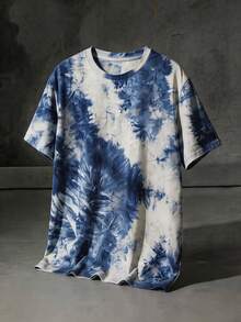 NEON BLANC Áo thun nam tay ngắn dáng rộng, thời trang đường phố, phong cách thường ngày, in họa tiết tie-dye, thích hợp cho kỳ nghỉ hè. - xanh và đen - Xem 2