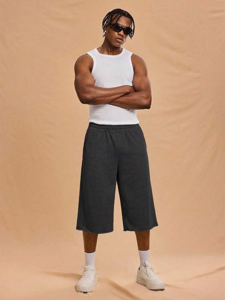 SHEIN Forever 21 Men's Grey Casual Loose Mid-Length Shorts With