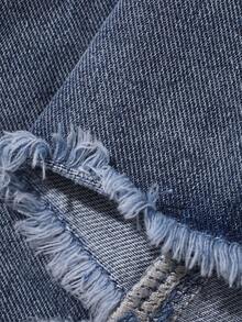 Joudiya Cárdigan/chaleco corto de mezclilla azul lavada con estilo casual de vacaciones, con bordado floral y lazo para mujer, para primavera/verano - Azul lavado medio - Ver 11