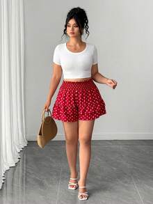Elenzga Quần short cỡ lớn màu đỏ trắng tối giản dễ thương, phù hợp cho mùa xuân, hè và thu. - Đỏ và trắng - Xem 5