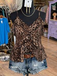 SHEIN LUNE Plus Size Women Leopard Print Ruffle Trim Camisole - Multicolor - View 7