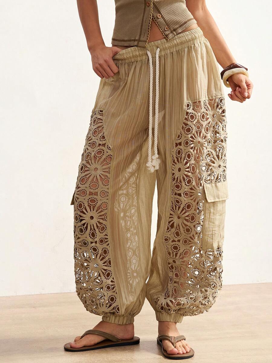 Bohemela Women's Casual Woven Patchwork Loose Pants - Multicolor - View 1