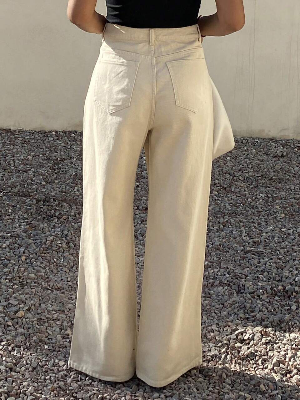 Women's Casual Loose Fit Wide Leg Jeans, Suitable For Spring And Summer Vacation Beige