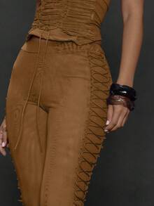 MUSERA Quần legging lửng nữ màu trơn buộc dây, kiểu dáng thường ngày, đa năng, thích hợp cho mùa đông và Giáng sinh. - màu nâu - Xem 5