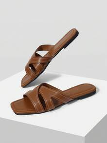 Mnmlis Sandalias planas de moda para mujer, uso diario casual para el verano - Marrón - Ver 1