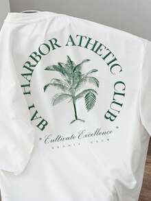 Daypath Tropical Leaf Print Slim Fit White Short Sleeve T-Shirt For Men, Leisure Holiday Style - White - View 3