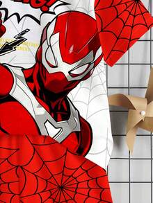 2pcs/Set Young Boy Casual T-Shirt And Shorts Set,Red And Black Spider Hero Pattern Print,Graphic Tee Summer Outfit,Summer,Family Matching Boys Outfit - Multicolor - View 5