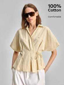 Ontre Women's Solid Color Casual Versatile Daily Wear Top,Summer Top - Khaki - View 5
