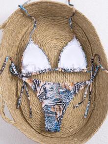 Swim SXY Bộ bikini họa tiết da báo mới năm 2026, áo tắm cổ yếm gợi cảm. - Nhiều màu - Xem 4