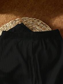 SHEIN LMoss Tween Girl Tween Girl Multi-Pack Solid Color Knit Cycling Leggings - Black - View 2
