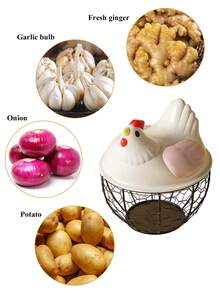 1pc Home Kitchen Egg Basket Plastic Lid Storage Basket Vegetable Iron Storage Basket Storage Basket Water Fruit Basket Vegetable Basket Metal Basket - Multicolor - View 8