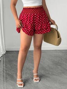 Elenzga Quần short cỡ lớn màu đỏ trắng tối giản dễ thương, phù hợp cho mùa xuân, hè và thu. - Đỏ và trắng - Xem 4