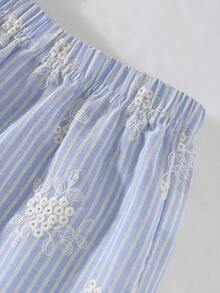 SHEIN Áo croptop không tay dáng rộng thời trang thường ngày cho bé gái, phối cùng quần ống đứng dáng rộng kẻ sọc kiểu boho, trang phục mùa hè cho bé gái. - Màu xanh nhạt - Xem 7