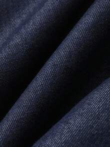 FRIFUL Vestido vaquero de mujer de manga farol suelta de hombros caídos, de un solo pecho, para uso casual, trayecto diario, primavera/verano/otoño - Azul lavado oscuro - Ver 3