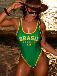 Swim SXY Women's 2 Pieces Swimwear, Fashionable Sexy High-Neck Color Block Trim, Suitable For Pool, Beach, Surfing, Spring/Summer - Green - View 7