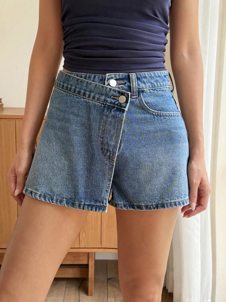 Women's Asymmetrical Waist Casual Denim Mini Skirt