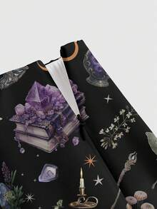 ROMWE Goth 哥特式暗黑神秘魔法日月星辰印花高开衩女裙，适合海滩度假 - 黑色 - 查看 3