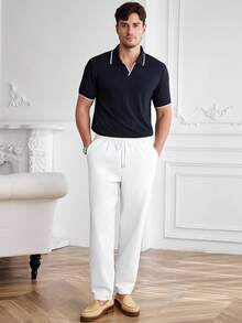 Core Aspect 男士短袖纹理面料拉链领 Polo 衫套装，适合居家、外出和办公穿着。男士棕色短裤套装，男士 Polo 短裤套装。 - 彩色 - 查看 7