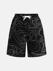 SHEIN Leap Crew 1 件青少年男孩全身印花抽绳腰部泳裤春季穿夹克，春季返校 - 彩色 - 查看 5