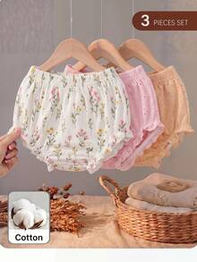 SHEIN 3pcs Baby Girl Knitted Casual Solid Color Elastic Waist Triangle Briefs - Multicolor - View 4