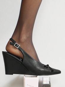 SHUZIA Women's Fashionable Sexy Pointy Toe Slingback Wedge Pumps - Black - View 6
