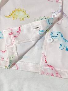 SHEIN 2pcs/Set Baby Girls' Cute Colorful Dinosaur Print Short Sleeve Cardigan Top And Shorts Comfortable Pajamas Set, Summer - Multicolor - View 6