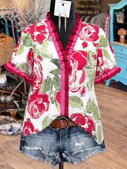 Linhara Áo sơ mi nữ cỡ lớn in hoa, kiểu dáng thường ngày, thích hợp cho kỳ nghỉ hè, phong cách boho, vintage, trang phục mùa hè cho nữ, áo kiểu đi nghỉ mát.