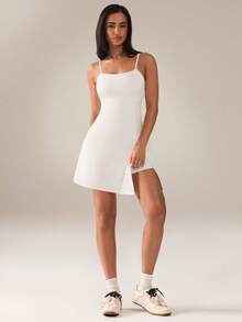 SHEIN BAE 女士纯色吊带露背开衩运动连衣裙 - 白色 - 查看 5