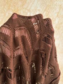 Soleia Women's Solid Color Hollow Out Knitted Backless Halter Romper - Coffee Brown - View 7