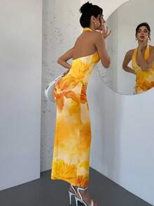 Aloruh Đầm ôm sát cổ chữ V in hoa ly thanh lịch, lãng mạn, thích hợp cho kỳ nghỉ ở Hawaii, đầm mùa hè, trang phục đi biển. - Nhiều màu - Xem 4