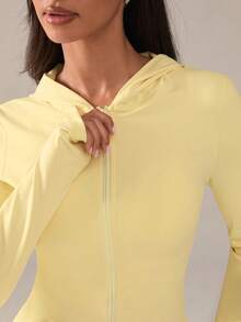 SHEIN BAE Women's Solid Color Zipper Front Hooded Sports Jacket - Yellow - View 3