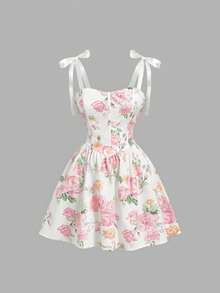 SHEIN MOD Women's Floral Print Twist Front Casual Mini Dress - Pink - View 3
