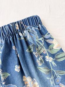 Comfortcana 女款休閒花卉印花百搭牛仔褲，適合夏季、節慶、海灘度假、鄉村音樂會，藍色 - 中等水洗藍 - 查看 4