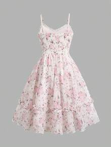 SHEIN Serisse Kids Đầm hai lớp xếp ly phồng màu trơn dệt kim cho bé gái tuổi teen, kiểu dáng thường ngày, dây đeo mảnh, kiểu Pháp, thích hợp cho kỳ nghỉ. - trắng - Xem 2