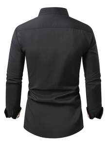 Manfinity Mode Áo sơ mi nam phối màu, cài một hàng khuy, kiểu dáng thường ngày đa năng. - màu đen - Xem 2