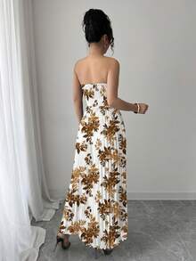 Selianne 女款花卉印花百褶優雅收腰派對長洋裝 - 彩色 - 查看 2