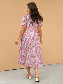 Elaquor Vestido elegante de manga corta con estampado floral para mujer de talla grande - Multicolor - Ver 2