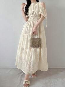 FRIFUL Vestido de mujer elegante y de moda con hombros abiertos y bordado, vestidos de verano para mujeres - Rosa - Ver 6