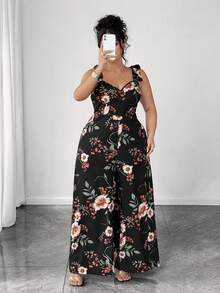 SHEIN PETITE CURVE 大码休闲小码连体裤，适合外出、度假、海滩、约会，拉长腿部比例。 - 黑色 - 查看 6