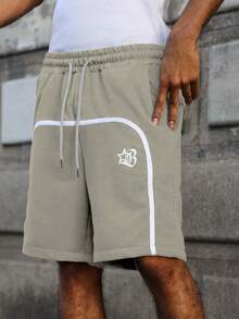 PAVTROS Quần short nam in chữ, cạp chun, kiểu dáng thường ngày, đa năng, có dây rút. - Đá lửa - Xem 4