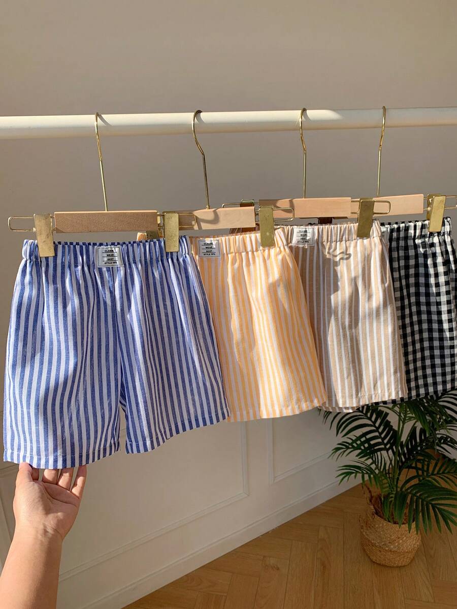 4pcs Kids Boys' Summer Casual Vacation Striped & Plaid Shorts, Beach Shorts, Basic Shorts, Suitable For Summer - Multicolor - View 1