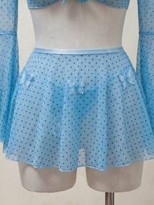 Fantasy Costume Fantasy Costume 4pcs Party Romantic Fairy Ruffle Front Tie Crop Top, Thong, Butterfly Waist Skirt, Neck Tie, Women's Lingerie Costume Set - Blue - View 7