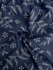 Easowa Áo sơ mi tay phồng trễ vai, chất liệu vải dệt jacquard thêu hoa, kiểu dáng thoải mái, thanh lịch, phù hợp cho công sở, đi nghỉ dưỡng, phong cách vintage, mùa xuân/hè. - Màu xanh hải quân - Xem 3