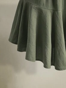 SHEIN ICON 大码女式纯色纹理系带荷叶边下摆连衣裙 - 綠色 - 查看 6