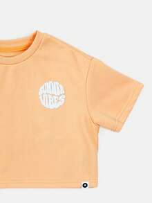 SUMWON Girls Summer Vibes Peach Co-Ord Set Crop T-Shirt With Shorts Casualwear Two Piece Outfit - Orange - View 4