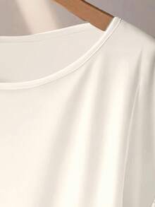 SHEIN Tall CURVE 加大码圆领短袖休闲打结两件套，夏季 - 紅木色 - 查看 5